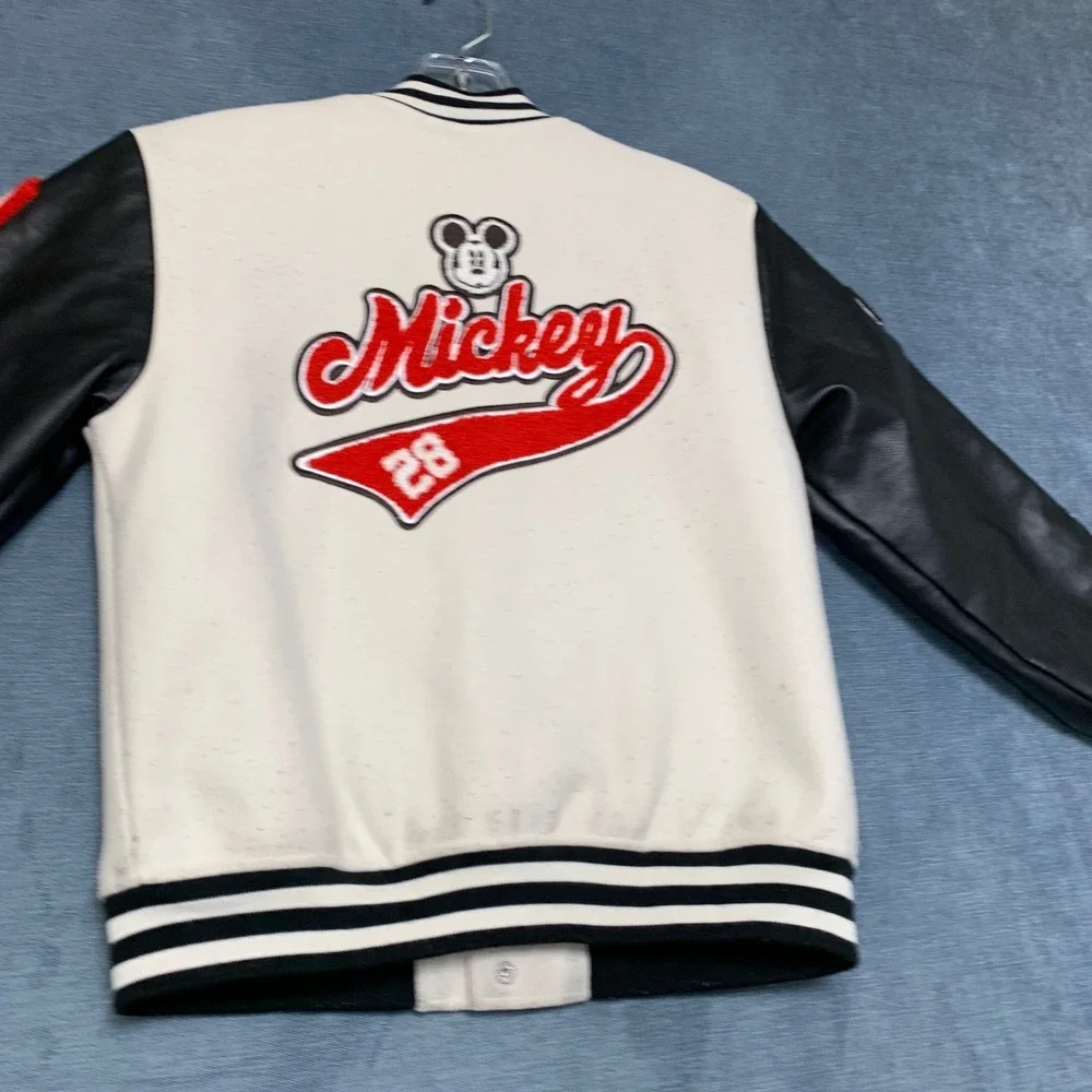 Forever 21 Disney Mickey & Friends Varsity Jacket Kids 9/10 White Black Pockets